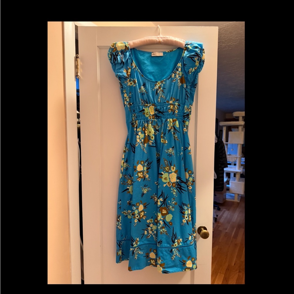 Tory Burch Turquoise Floral Midi Dress